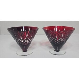 Ruby Red Cut to Clear Crystal Bohemian Cocktail/Dessert Glass